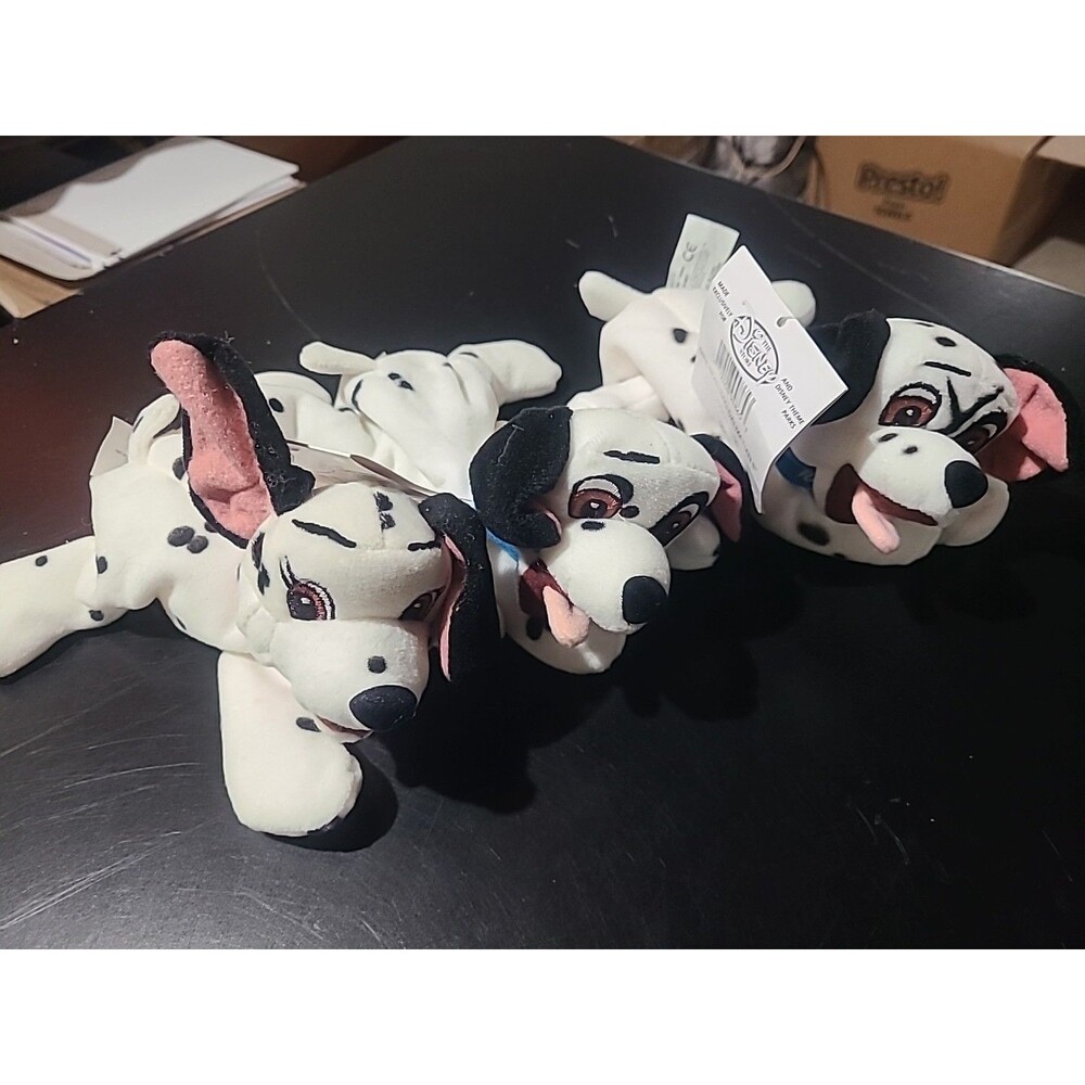 Disney Store 101 Dalmatians Lot Of 3 Beanie Bean Bag 8” Plush Lucky and Jewel